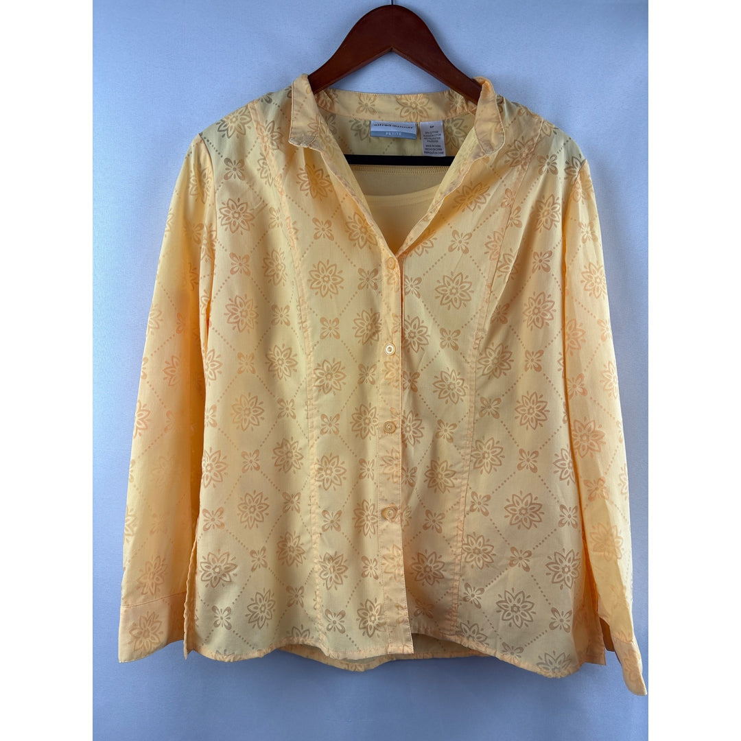 Alfred Dunner Petite 8P Yellow Floral Button-Up Blouse & Tank Top Set