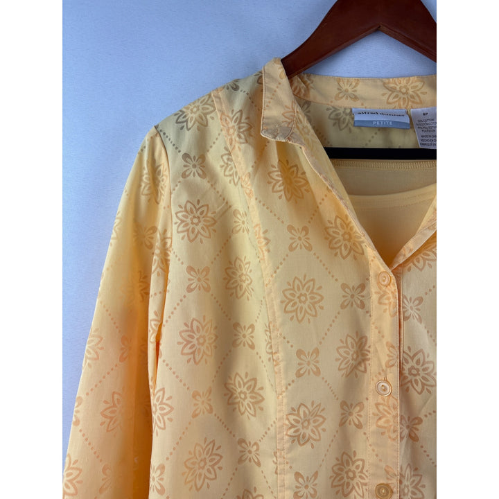 Alfred Dunner Petite 8P Yellow Floral Button-Up Blouse & Tank Top Set