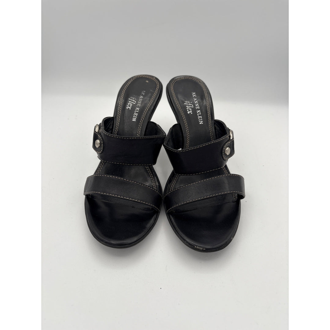 AK Anne Klein Womens Black Leather Heeled Sandals Size 7