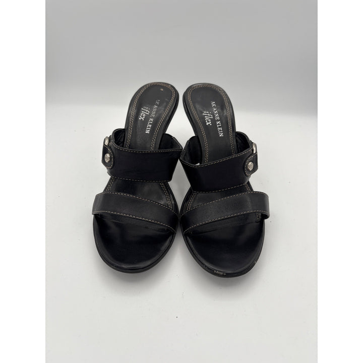 AK Anne Klein Womens Black Leather Heeled Sandals Size 7