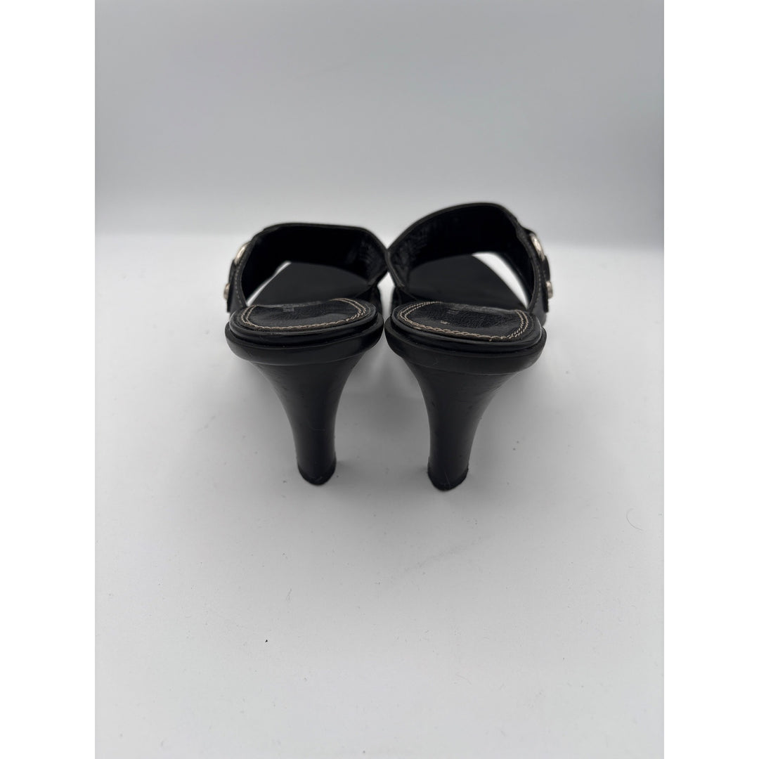 AK Anne Klein Womens Black Leather Heeled Sandals Size 7