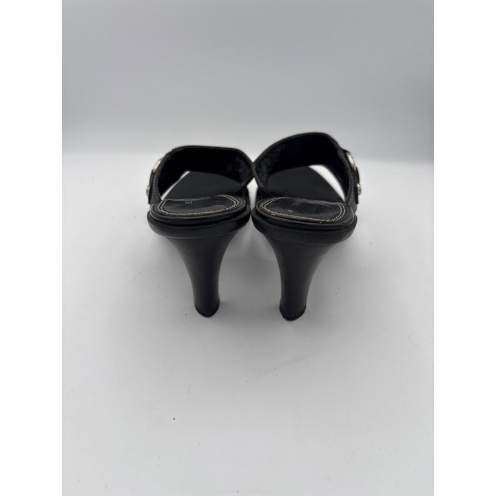 AK Anne Klein Womens Black Leather Heeled Sandals Size 7