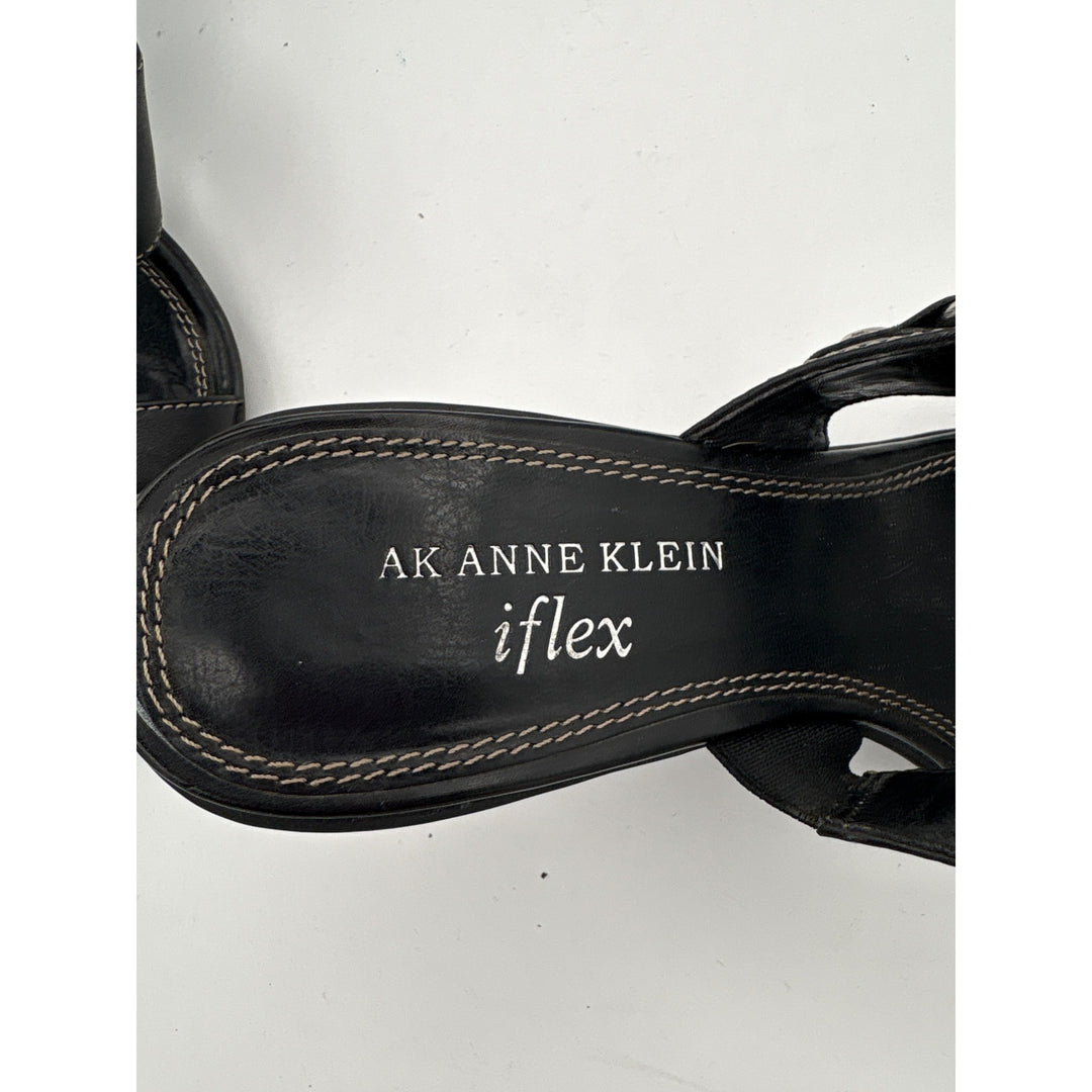 AK Anne Klein Womens Black Leather Heeled Sandals Size 7