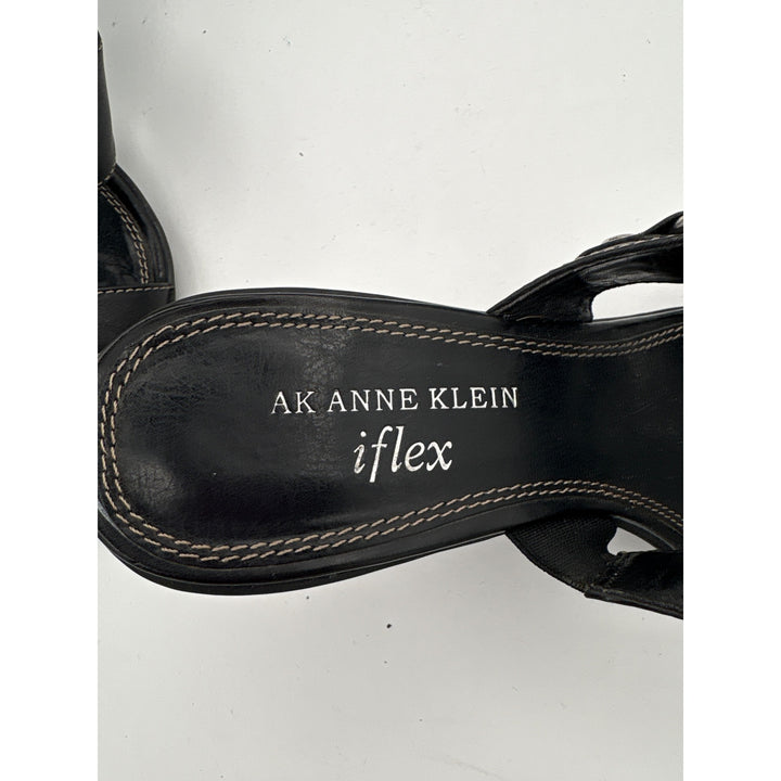 AK Anne Klein Womens Black Leather Heeled Sandals Size 7