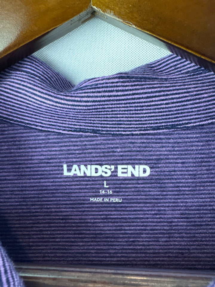 Women’s Lands’ End Large Blue &amp; Pink Stripe Polo Shirt