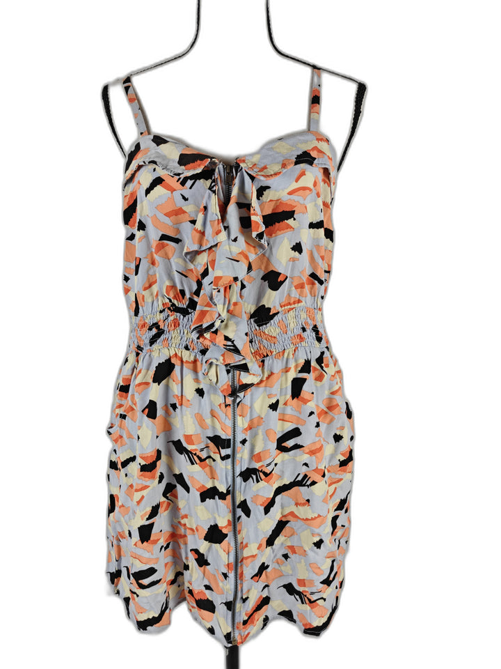 Women’s Le Dress Abstract Print Ruffle Zip Front Mini Dress Multicolor Size Unknown