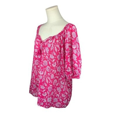Destination 365 Women’s Pink Floral Blouse Size 1X – Half Sleeve Lightweight Top