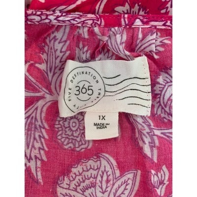Destination 365 Women’s Pink Floral Blouse Size 1X – Half Sleeve Lightweight Top