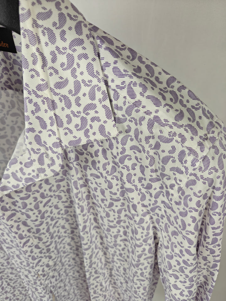 Men’s La Madre Button-Up Shirt White Purple Leopard Print XL