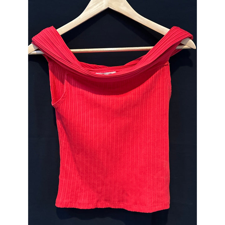 Madewell Off-Shoulder Ribbed Red Top XXS Cotton Blend