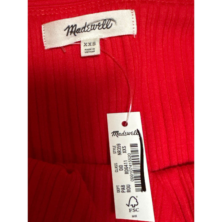 Madewell Off-Shoulder Ribbed Red Top XXS Cotton Blend