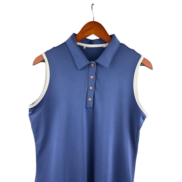 Adidas Womens Sleeveless Polo Shirt Blue/White Polyester/Spandex M