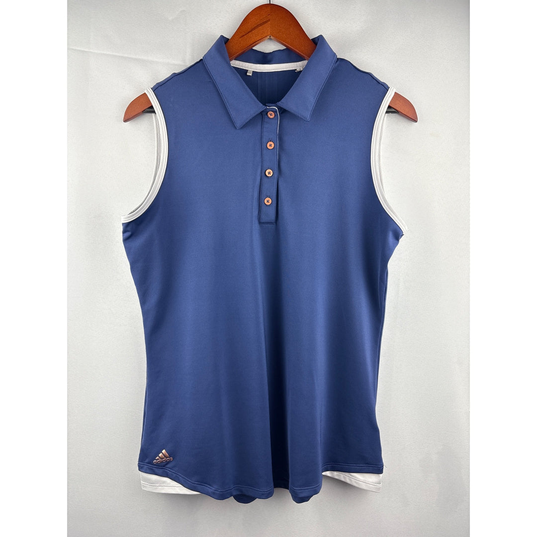 Adidas Womens Sleeveless Polo Shirt Blue/White Polyester/Spandex M