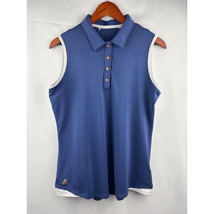 Adidas Womens Sleeveless Polo Shirt Blue/White Polyester/Spandex M