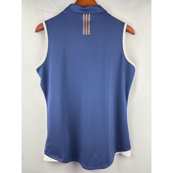 Adidas Womens Sleeveless Polo Shirt Blue/White Polyester/Spandex M