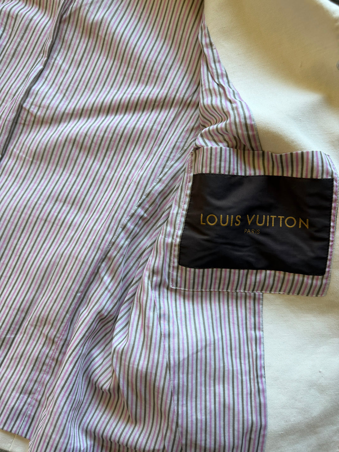Louis Vuitton Paris Ivory Cotton Linen Skirt Suit Set Made in France Size 38