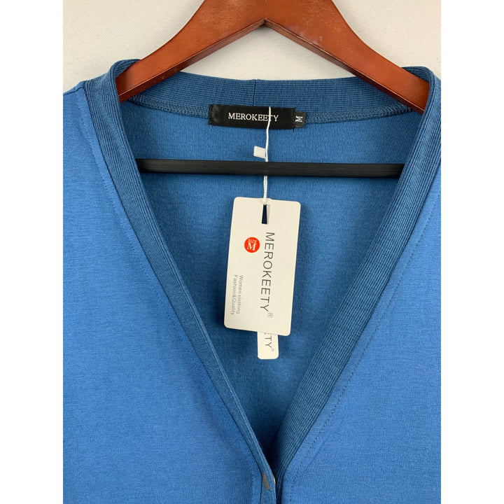 Merokeety Womens Button Down Knit Cardigan H Blue
