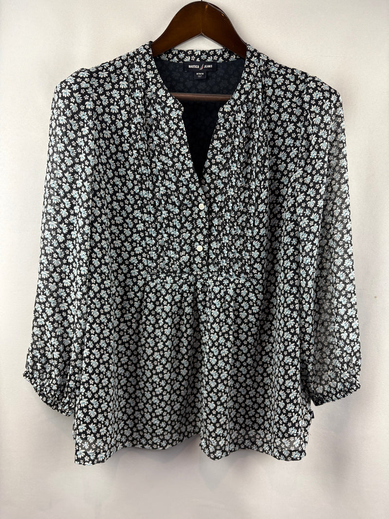 Women’s Nautica Jeans Medium Navy Blouse w/ Florals