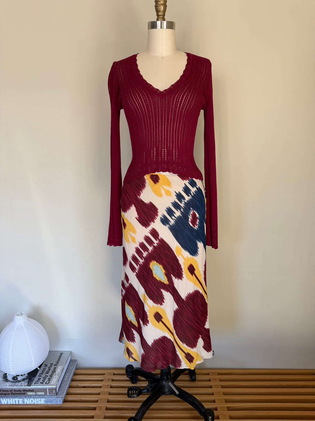 Archival Christian Dior by John Galliano Silk Abstract Print Bias Midi Skirt