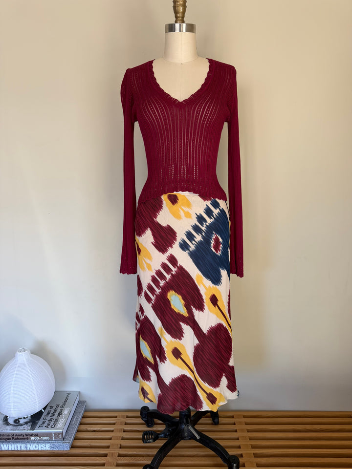 Archival Christian Dior by John Galliano Silk Abstract Print Bias Midi Skirt