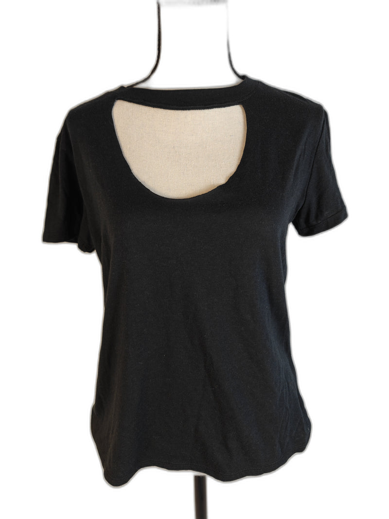 Women's Sub_Urban Riot Black Cutout Neck Short Sleeve T-Shirt XS