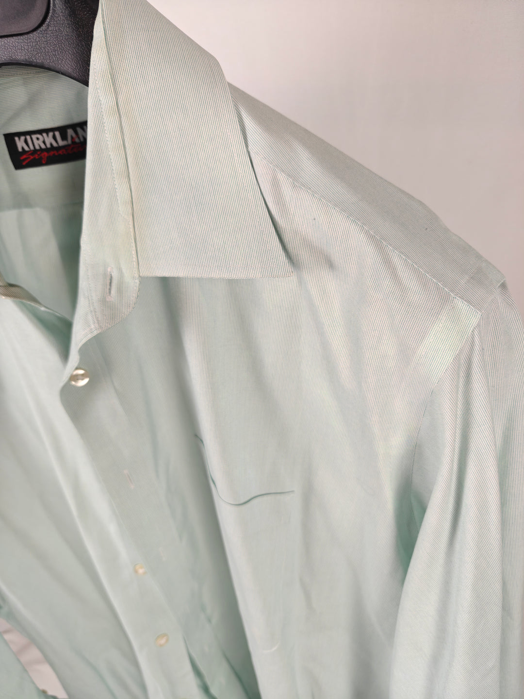 Men’s Kirkland Signature Dress Shirt Mint Green 17.5 36 Non-Iron Cotton