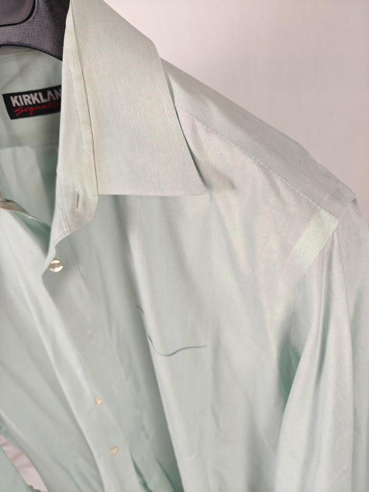 Men’s Kirkland Signature Dress Shirt Mint Green 17.5 36 Non-Iron Cotton