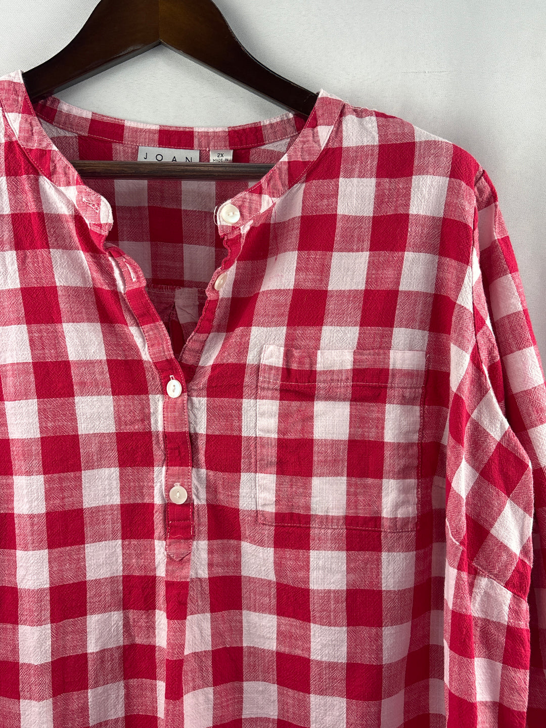 Women’s Joan Rivers Size 2X Red &amp; White Gingham Blouse