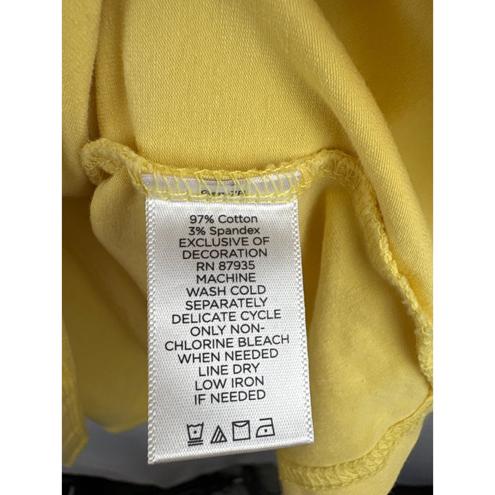 Women’s Susan Graver Large Yellow Short Sleeve Shirt with Lace Neckline