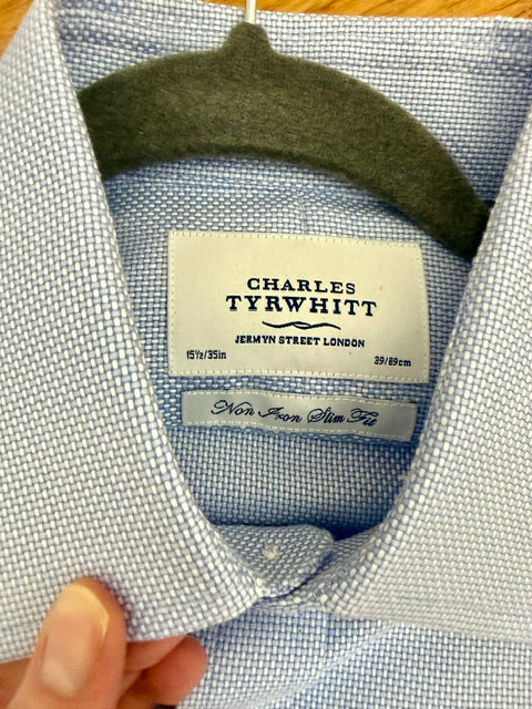 Charles Tyrwhitt Non‑Iron Slim Fit Textured Blue Shirt SzM(15.5/35)
