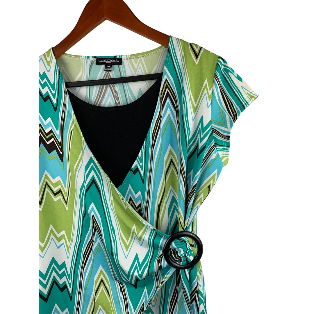 Notations Womens Petite Chevron Wrap Top PM Polyester Spandex