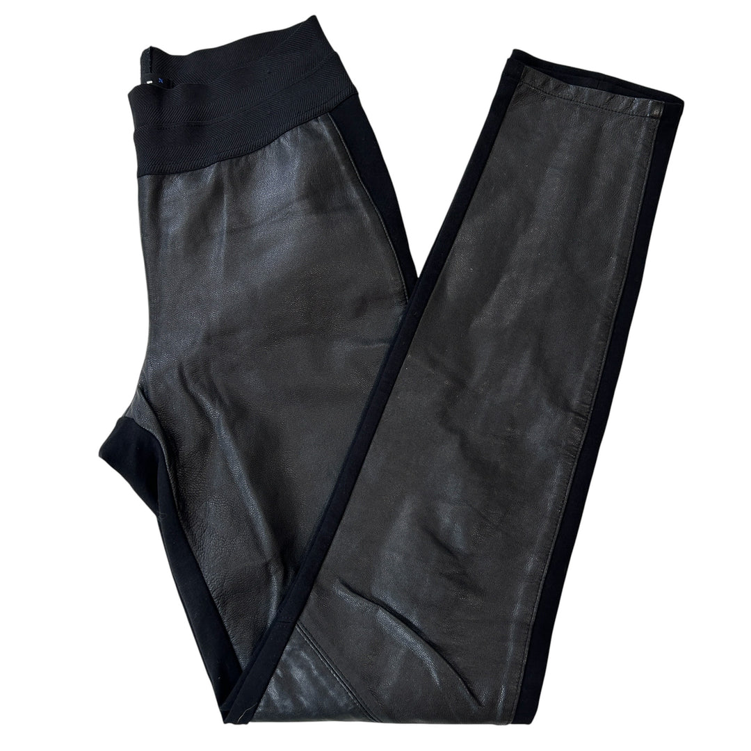 Paige Women's Medium Pants Paloma Black Lambskin Leather Ponte Legging Goth Edgy Punk 90s