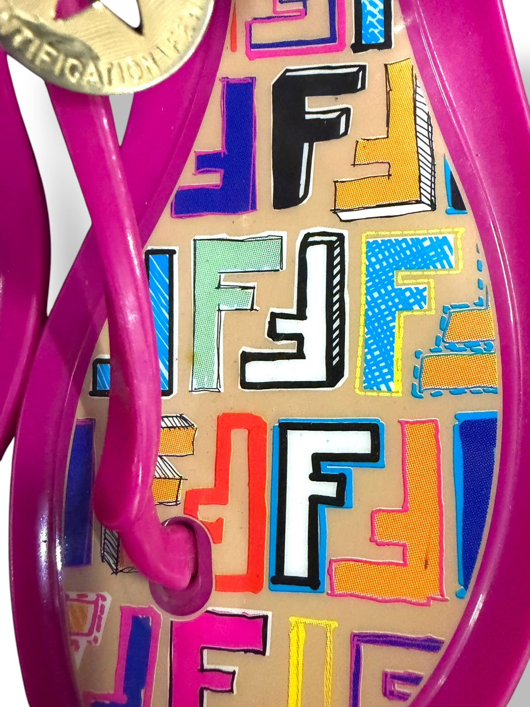 Fendi Hot Pink Jelly Thong Sandals Logo Charm Y2K EU 40 US 10