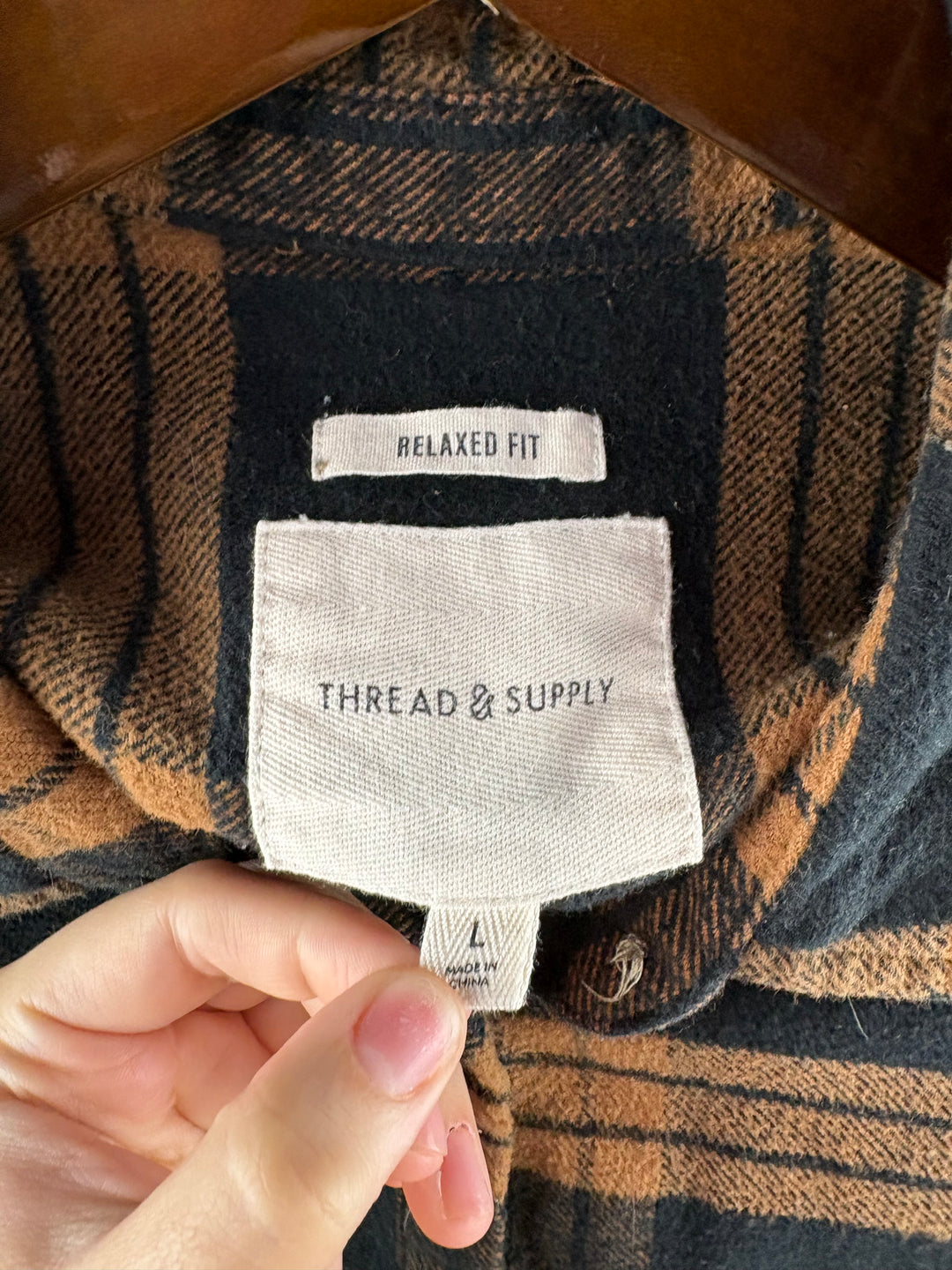 Women’s Thread & Supply Large Brown & Black Plaid Flannel
