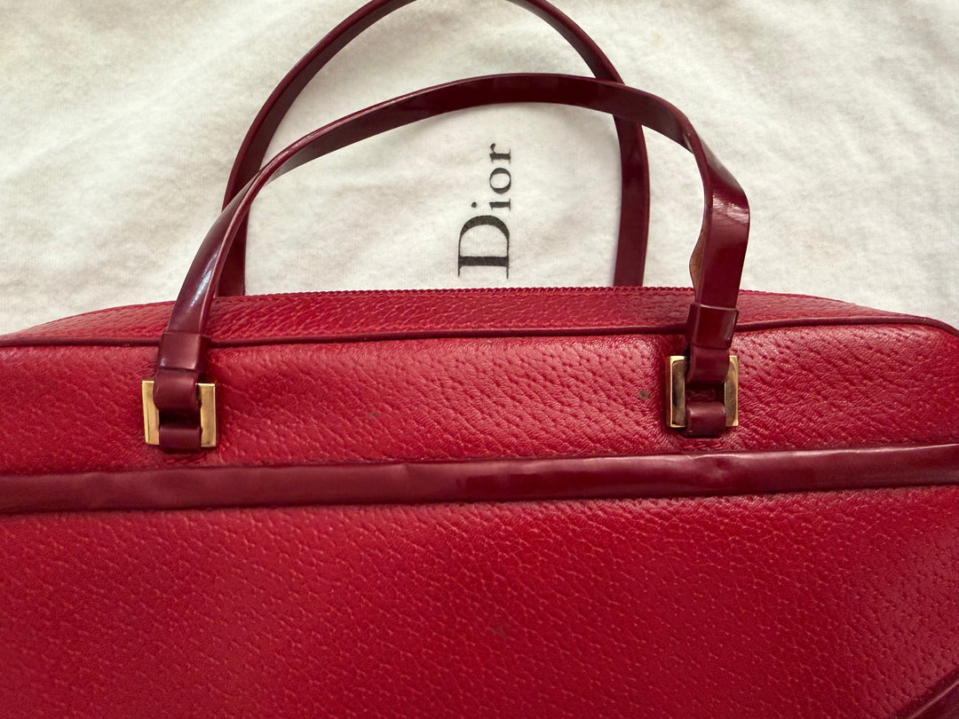 Christian Dior Vintage Burgundy Leather East-West Top Handle Bag
