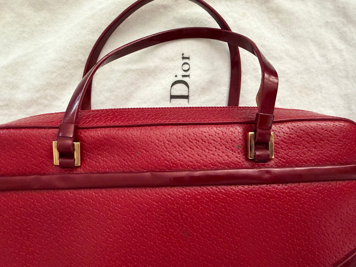 Christian Dior Vintage Burgundy Leather East-West Top Handle Bag