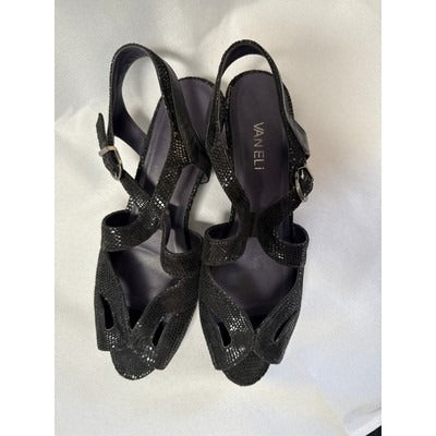 Women’s Vaneli Platform Sandal Black Microfiber Slingback Strap Shoes Sz 8