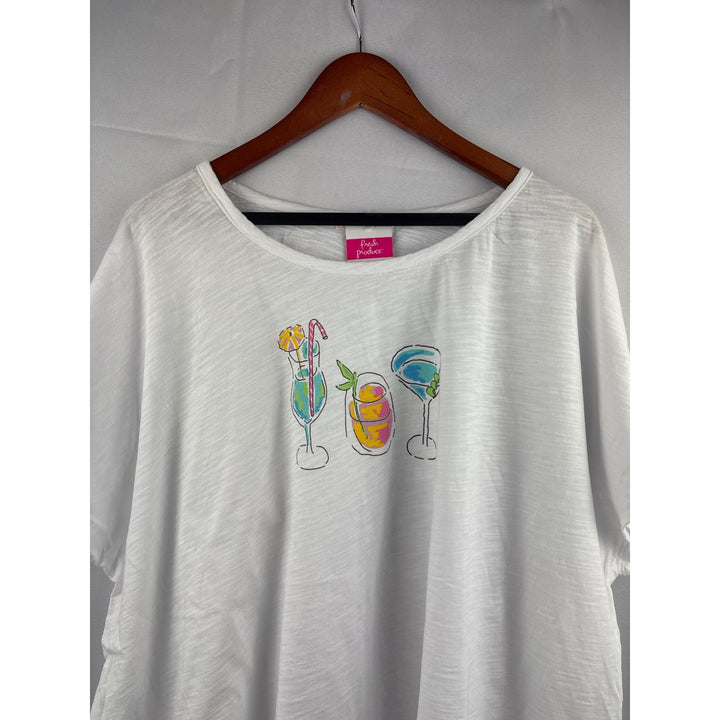 Fresh Produce Womens White Cotton Graphic Tee OS