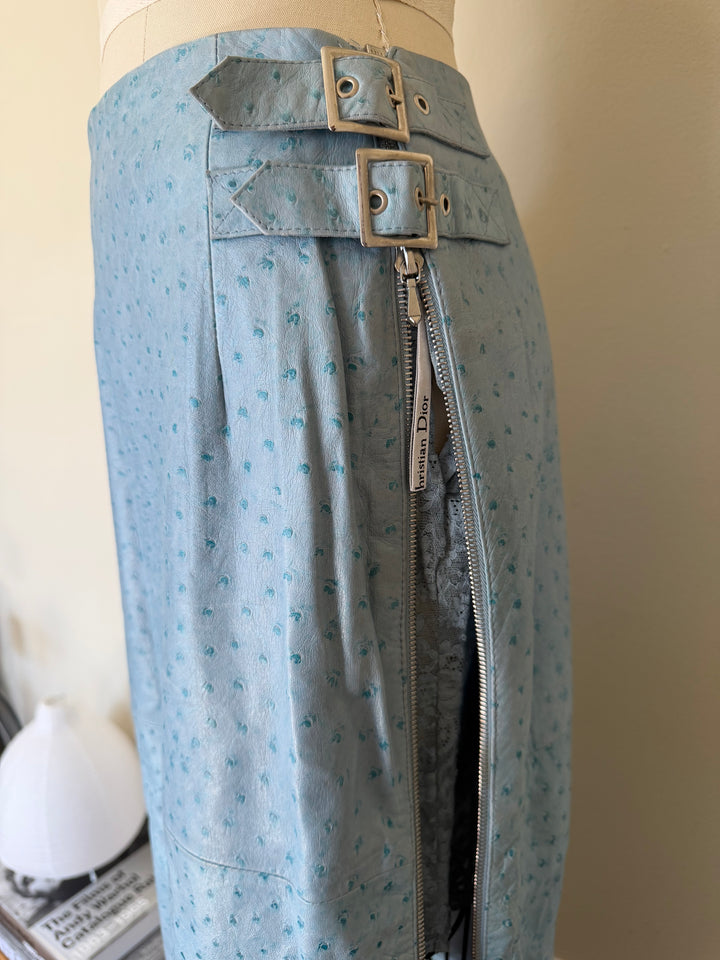 Archival Christian Dior by John Galliano FW2000 Ostrich Leather Zip Pencil Skirt