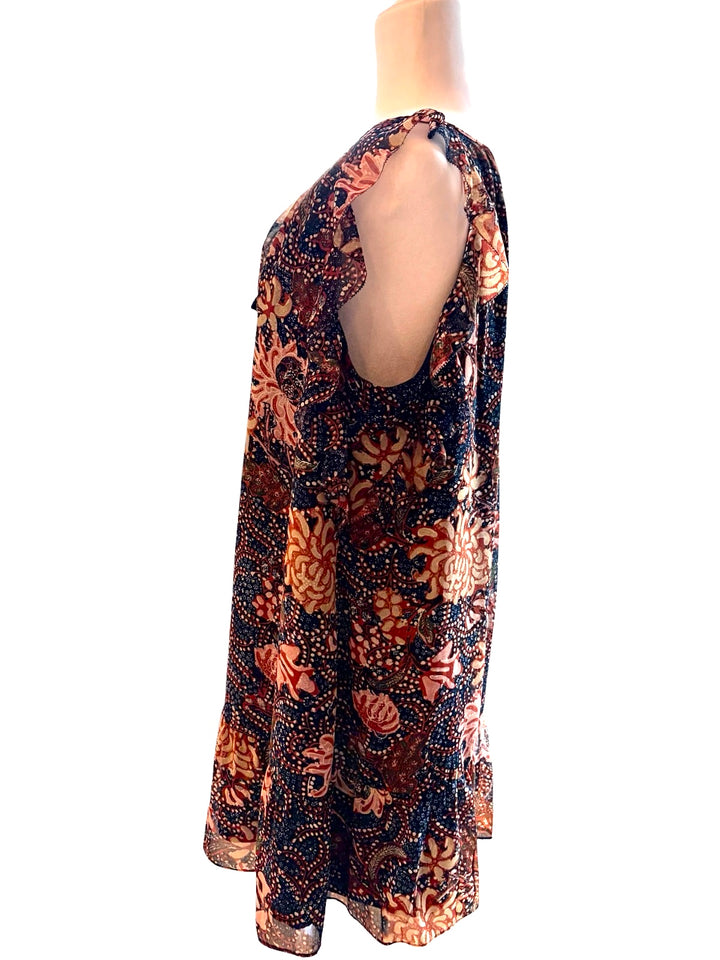 Madewell Boho Floral Ruffle Navy Dress Size XL