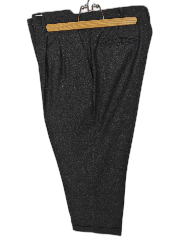 Paul Fredrick Men's Charcoal Gray Wool Silk Pleated Dress Pants 44R Made in Italy Cuffed Slacks