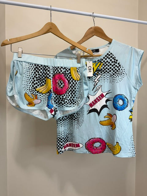 CBR Donut Print Pajama Set Lounge Shorts Sleepwear XL NWT