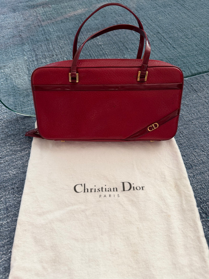 Christian Dior Vintage Burgundy Leather East-West Top Handle Bag