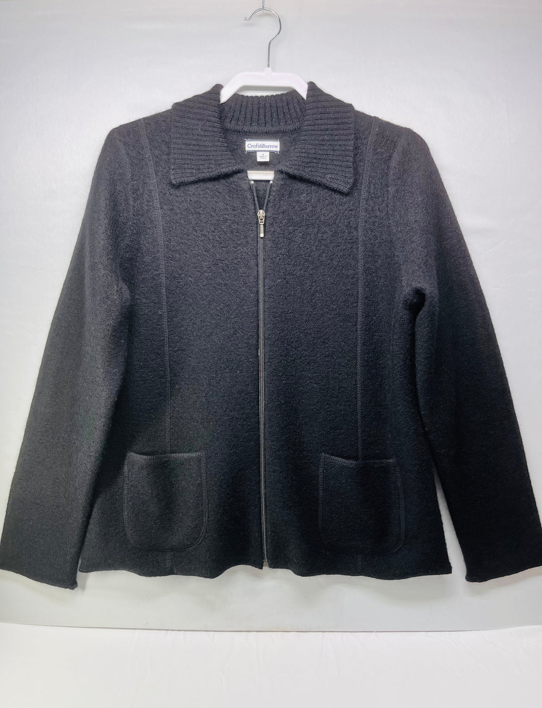 Croft & Barrow Black Wool Full Zip Sweater Cardigan Jacket 2 Pocket
