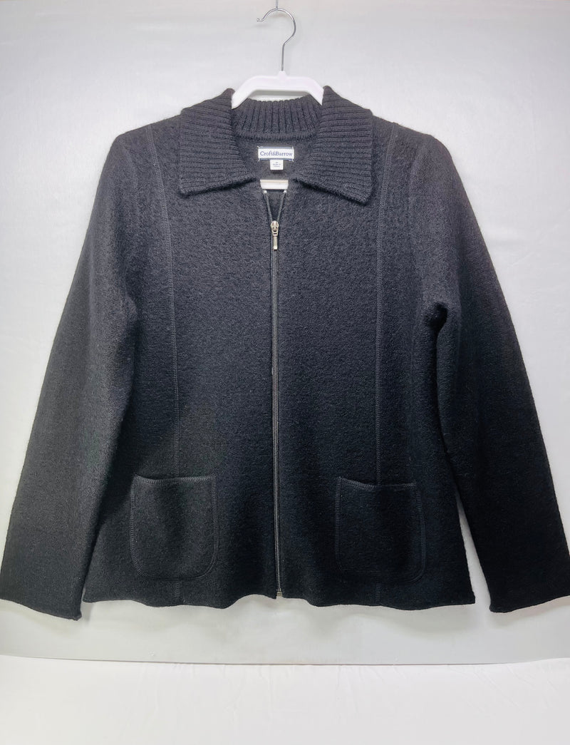 Croft & Barrow Black Wool Full Zip Sweater Cardigan Jacket 2 Pocket