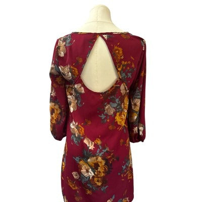 Rue21 Floral Dress Womens Small 3/4 Sleeve Burgundy Polyester