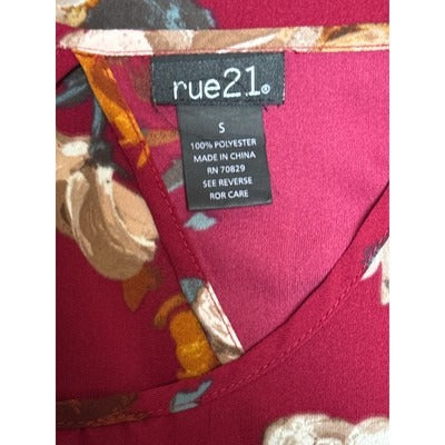 Rue21 Floral Dress Womens Small 3/4 Sleeve Burgundy Polyester