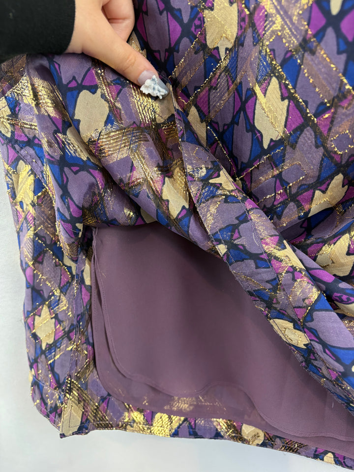 Women’s Tory Burch Size 8 Metallic Multicolor Pattern Blouse