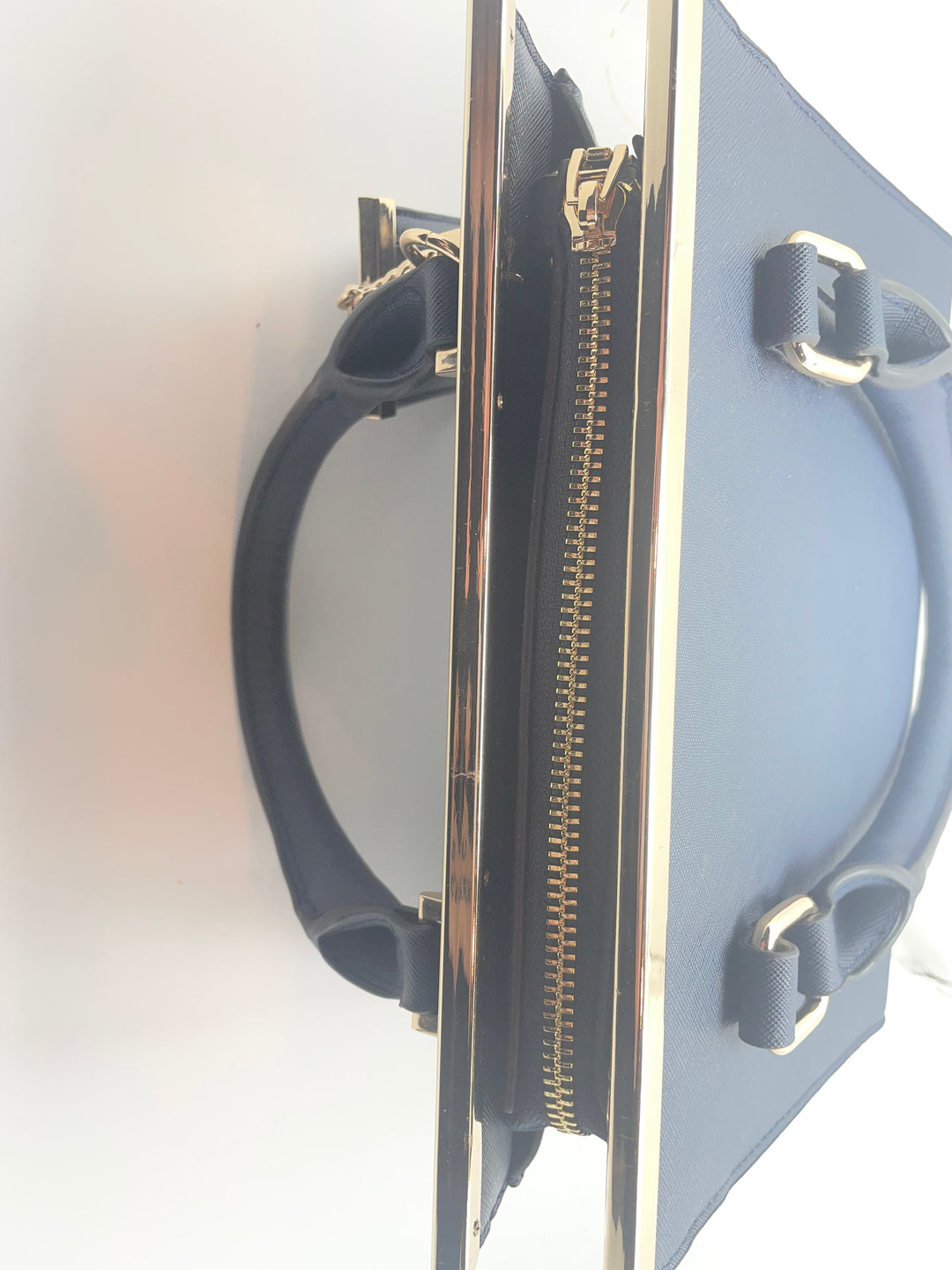 Dune London Navy Blue Structured Satchel Handbag Gold Hardware Women&