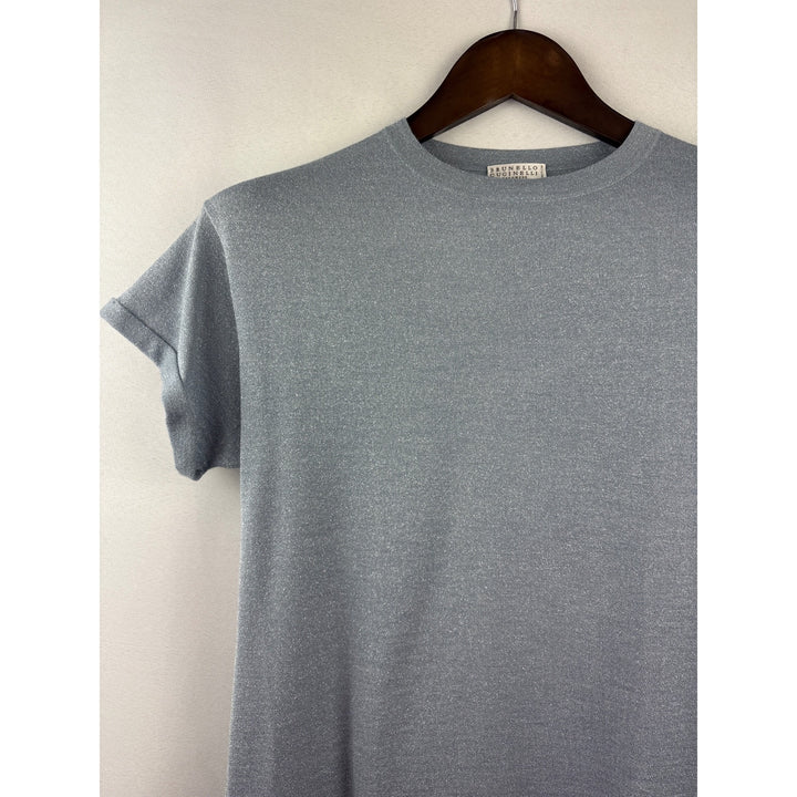 Women’s Brunello Cucinelli Small Grey Sparkly Cashmere T-Shirt